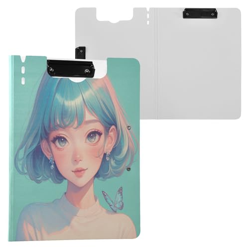 Klemmbrett mit Aufbewahrung, kleine blaugrüne Frau, A4-Klemmbrett, Padfolio, zwei Metall-Clips, Stifthalter, Schulklemmbrett mit festem Einband Klemmbrett mit Aufbewahrung, kleine blaugrüne Frau, A4-Klemmbrett, Padfolio, zwei Metall-Clips, Stifthalter, Schulklemmbrett mit festem Einband von Yuiboo