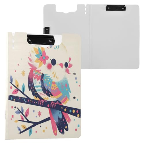 Klemmbrett mit Aufbewahrung, niedlicher Vogel, A4-Klemmbrett, Padfolio, doppelte Metallklammern, Stifthalter, Schulklemmbrett mit festem Einband von Yuiboo