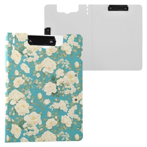 Klemmbrett mit Aufbewahrung, weiße Rosen, A4-Klemmbrett, Folio-Ordner, Doppel-Clips, Stifthalter, Still-Clipboard mit festem Einband Klemmbrett mit Aufbewahrung, weiße Rosen, A4-Klemmbrett, Folio-Ordner, Doppel-Clips, Stifthalter, Still-Clipboard mit festem Einband von Yuiboo