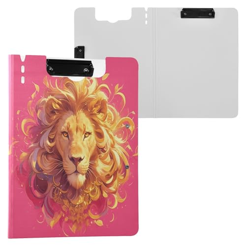Klemmbrett mit Mappe, Löwengesicht, Hot Pink, A4-Klemmbrett, Folio, zwei Metall-Clips, Stifthalter, Still-Clipboard mit Abdeckung Klemmbrett mit Mappe, Löwengesicht, Hot Pink, A4-Klemmbrett, Folio, zwei Metall-Clips, Stifthalter, Still-Clipboard mit Abdeckung von Yuiboo