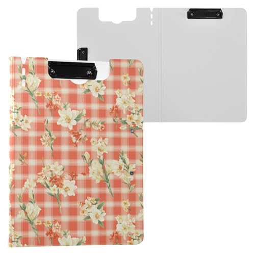 Klemmbrett mit Mappe, groß, Gladiolen, Gingham-Muster, A4, Clipfolio, doppelte Metallklammern, Stifthalter, Schulklemmbrett mit Abdeckung Klemmbrett mit Mappe, groß, Gladiolen, Gingham-Muster, A4, Clipfolio, doppelte Metallklammern, Stifthalter, Schulklemmbrett mit Abdeckung von Yuiboo