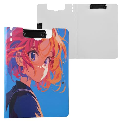 Klemmbrett mit Mappe, neugierige Frauen, blau, A4, Klemmbrett, Folio-Ordner, horizontale und vertikale Doppelklammern, Still-Clipboard mit festem Einband von Yuiboo
