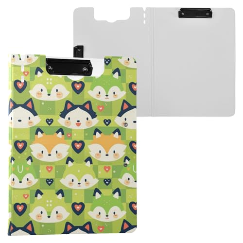 Klemmbrett mit Mappe, niedliches grünes Fuchsgesicht, A4-Klemmbrett mit Padfolio, doppelte Metallclips, Stifthalter, Still-Clipboard mit Abdeckung Klemmbrett mit Mappe, niedliches grünes Fuchsgesicht, A4-Klemmbrett mit Padfolio, doppelte Metallclips, Stifthalter, Still-Clipboard mit Abdeckung von Yuiboo