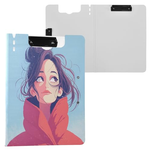 Ordner-Klemmbrett mit Aufbewahrung, junge Frauen, blau, A4-Klemmbrett mit Padfolio, Doppelklammern, Stifthalter, Schulklemmbrett mit festem Einband von Yuiboo