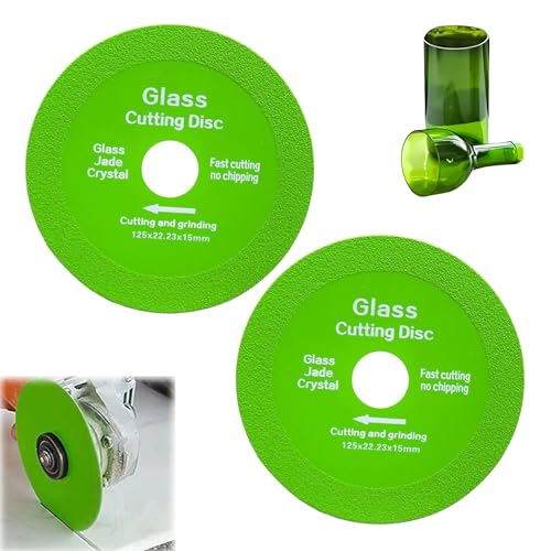 Yuiturt 2 Stück Diamantscheiben für Glasschnitt, 125 mm, Trennscheibe für Winkelschleifer, kompatibel mit Glas, Porzellan, Jade, Granit und Flaschen (Ø 22,23 mm, grün) von Yuiturt
