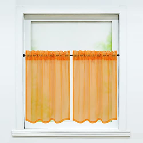 Yujiao Mao Voile Scheibengardine (2er Pack) transparente einfarbige Kurzgardine Stangendurchzug Bistrogardine mit Kräuselband Orange BxH 76x61cm von Yujiao Mao