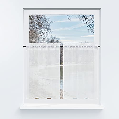 Yujiao Mao Voile Scheibengardine (2er Pack) transparente einfarbige Kurzgardine Stangendurchzug Bistrogardine mit Kräuselband Weiß BxH 76x92cm von Yujiao Mao