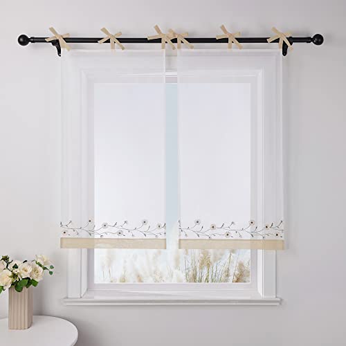 Yujiao Mao halbtransparente Kurzgardinen Voile mit Stickerei Kamille Muster mehr farbig Scheibengardinen mit Schleife Schlaufen 1er-Pack, Sand HxB 120x60cm Yujiao Mao halbtransparente Kurzgardinen Voile mit Stickerei Kamille Muster mehr farbig Scheibengardinen mit Schleife Schlaufen 1er-Pack, Sand HxB 120x60cm von Yujiao Mao