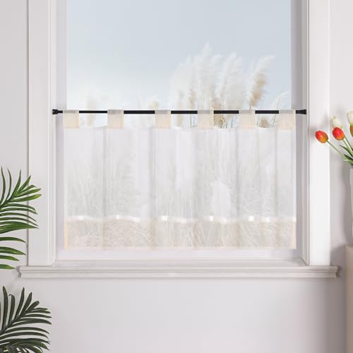 Yujiao Mao transparent Zweifarben-Verbindung Moderne landhausstil Kurzgardine mit Schlaufen für Kleinfenster & Badenzimmer 1 Stück,Beige HxB 90 * 90cm von Yujiao Mao