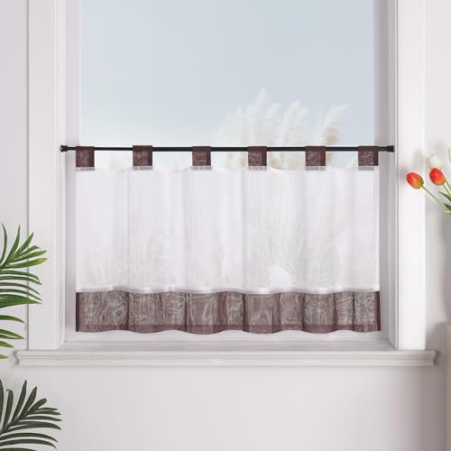 Yujiao Mao transparent Zweifarben-Verbindung Moderne landhausstil Kurzgardine mit Schlaufen für Kleinfenster & Badenzimmer 1 Stück,Braun HxB 120 * 125cm von Yujiao Mao