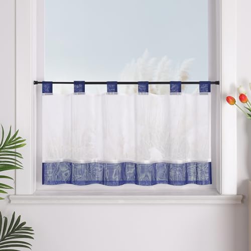 Yujiao Mao transparent Zweifarben-Verbindung Moderne landhausstil Kurzgardine mit Schlaufen für Kleinfenster & Badenzimmer 1 Stück,Dunkelblau HxB 45 * 90cm von Yujiao Mao