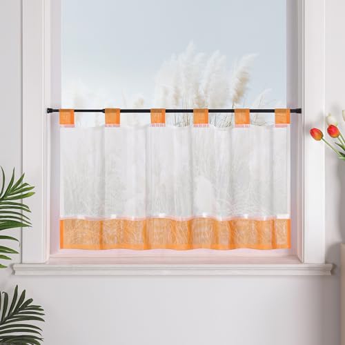 Yujiao Mao transparent Zweifarben-Verbindung Moderne landhausstil Kurzgardine mit Schlaufen für Kleinfenster & Badenzimmer 1 Stück,Orange HxB 60 * 120cm von Yujiao Mao