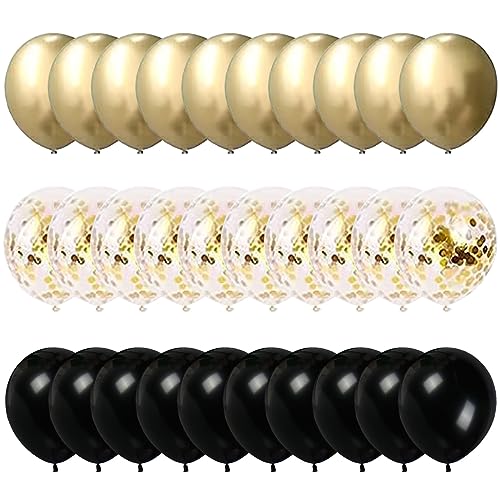 60 Stück 12 Zoll Luftballons Schwarz Gold Ballons Luftballons Schwarzer Gold Helium Luftballons Latex Metallic Gold Gold Konfetti Ballons Für Hochzeit Valentinstag Geburtstag Graduierung Party Deko von Yukiyi