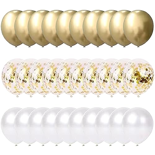 60 Stück 12 Zoll Luftbaloongirlanden Gold und Weiß Luftballons Set Metallic Golden Luftballons Golden Konfetti Luftballons Latex Helium Ballons für Hochzeit Deko Wedding Jahrestag Geburtstag Deko von Yukiyi