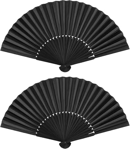 Fächer Schwarz Handfächer Fecher Festival Outfit Damen Hand Fan Fächer Hochzeit Gastgeschenke Hochzeit Deko Rave Outfit Damen Mini Klein Wandfächer Chinesischer Saunafächer (2) von Yukiyi