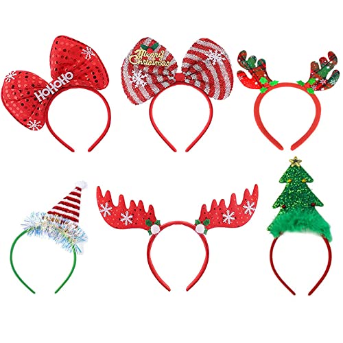 6 Stück Weihnachten Stirnband Weihnachten Stirnbänder Weihnachts Haarreifen Weihnachts Kopfschmuck Elf Rentier Schneemann Santa Weihnachten Haarband Weihnachten Haarschmuck Erwachsene Kinder (B) von Yukiyi