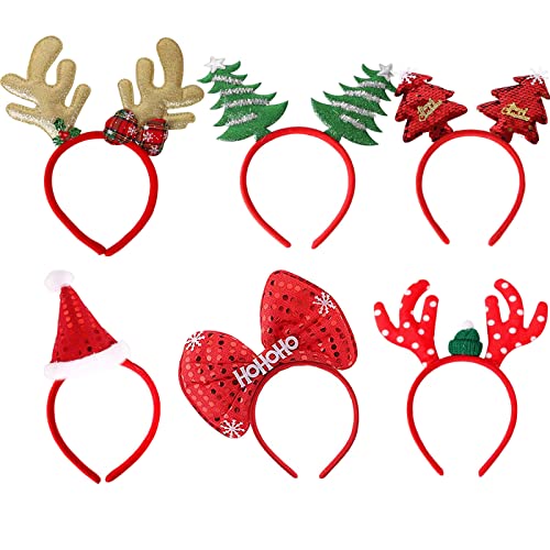 6 Stück Weihnachten Stirnband Weihnachten Stirnbänder Weihnachts Haarreifen Weihnachts Kopfschmuck Elf Rentier Schneemann Santa Weihnachten Haarband Weihnachten Haarschmuck Erwachsene Kinder (A) von Yukiyi