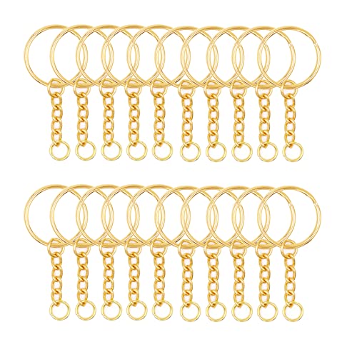 100 Stück Schlüsselanhänger Ring Set,Schlüsselringe Gold,25mm Schlüsselring mit Kette Schlüsselanhänger mit Spaltringe für DIY Craft Making Schmuck Schlüsselanhänger Zubehör von Yuknees