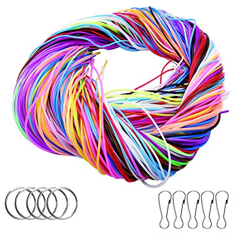 Yuknees 200 Stück Playtastic Scoubidou Strings, DIY-String für Schmuckherstellung in 20 Farben, mit 15 Clips und 15 Schlüsselanhängerringen von Yuknees