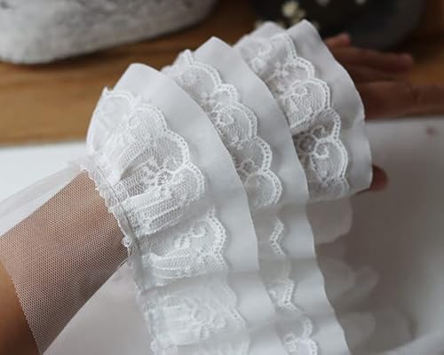Yulakes 3D-Faltennetz, Chiffon-Stoff, Organza-Spitzenband, bestickt, Rüschen, Spitzenbesatz, DIY, Kleid, Kleidung, Kragen, Nähdekoration, 12 cm breit, Weiß von Yulakes