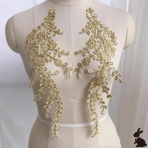 Yulakes 1 Paar Gold Leaf Ausschnitt Hals Kragen Spitze Applique Lace Trim Goldene Leaves Aufnäher Appliqué Patches Trimmen Stickerei Patches für Kostüm Craft Projects von Yulakes