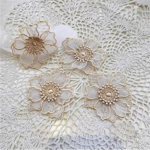 Yulakes 10 Stück Spitze Organza Stickerei Blumen Applique Patches Sticker Aufnäher Applikation Flicken zum Aufnähen Gestickte Basteln und Dekorieren Auf Kleidung (Apricot) von Yulakes