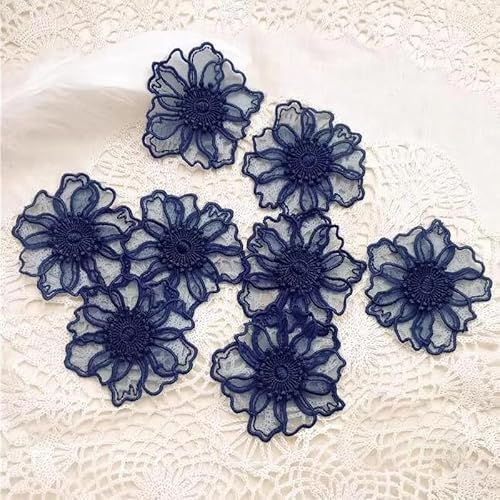 Yulakes 10 Stück Spitze Organza Stickerei Blumen Applique Patches Sticker Aufnäher Applikation Flicken zum Aufnähen Gestickte Basteln und Dekorieren Auf Kleidung (Blau) von Yulakes
