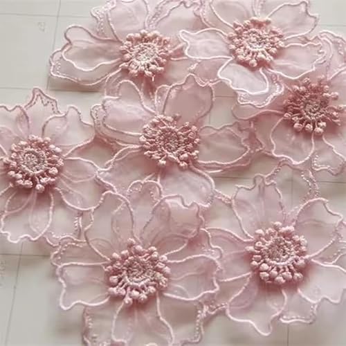 Yulakes 10 Stück Spitze Organza Stickerei Blumen Applique Patches Sticker Aufnäher Applikation Flicken zum Aufnähen Gestickte Basteln und Dekorieren Auf Kleidung (Rosa) von Yulakes