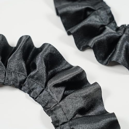 Yulakes 10 Yards Satin Ruffle Trim Spitzenband, plizierte Spitzenborte Chiffon Stoff Bänder für Nähen Herstellung Handwerk Kleid Vorhang Hochzeit Kostüm Kissenbezug Versorgung 4cm (schwarz) von Yulakes