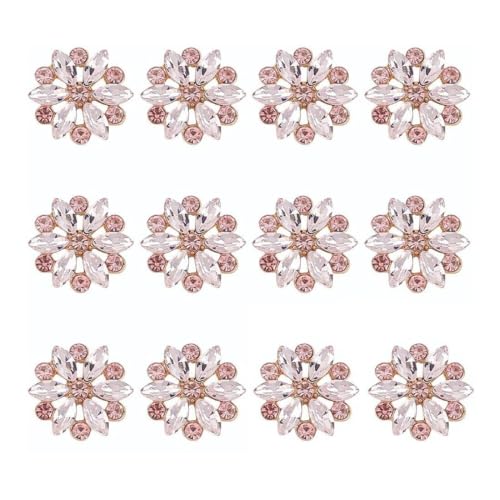 Yulakes 12Stk Strassknöpfe Zum Aufnähen Blumen Strasssteine Kristallknöpfe Blumenform Dekorative Knöpfe Applikationen Verzierungen In Kleidung DIY-Schmuck Für Hochzeit Blumenstrauß (Rosa) von Yulakes