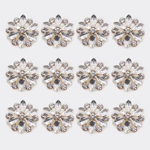Yulakes 12Stk Strassknöpfe Zum Aufnähen Blumen Strasssteine Kristallknöpfe Blumenform Dekorative Knöpfe Applikationen Verzierungen In Kleidung DIY-Schmuck Für Hochzeit Blumenstrauß (Silber) von Yulakes