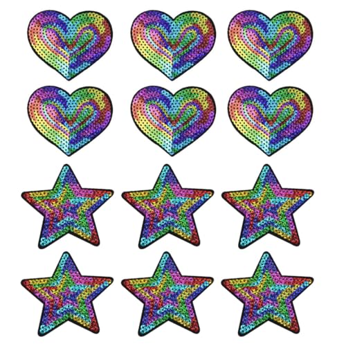 Yulakes 16 Stück Regenbogen Stern Pailletten Patches Aufnäher Aufbügler Applikation Zum aufbügeln Patches Bügelbild Stickerei Aufnäher Aufbügler Patch von Yulakes