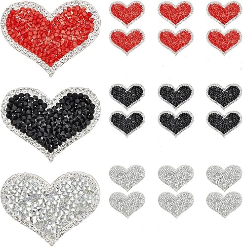 Yulakes 18Pcs Herz Strass Eisen auf Patches Herz AppliquesIron Iron On Glitter Bling Strass Appliques Patches für Kleidung Schuhe Taschen Hüte Reparatur Dekoration und DIY Zubehör von Yulakes