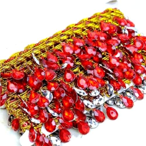 Yulakes 2,2 Meter Strass-Fransen-Quaste, Diamant-Kristall-Strass-Bordüre, Quasten-Kette, glitzernde Strass-Applikation für Brautkostüm, Verzierung, Kleidungszubehör, 4,5 cm (rot) von Yulakes