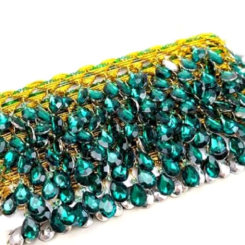 Yulakes 2,2 Meter Strass-Fransen-Quasten-Besatz, Diamant-Kristall-Strass-Besatz, Quastenkette, glitzernde Strass-Applikation für Brautkostüm, Verzierung, Kleidungszubehör, 4,5 cm (Grün) von Yulakes