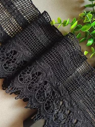 Yulakes 2 Yards Baumwolle Stickerei Spitze spitzenband Vintage Häkelband Spitze Borte Häkelspitze Häkel-Borte Spitzenbordüre Spitzenborte für DIY Kleidung Zubehör Vorhänge ﻿ (schwarz) von Yulakes
