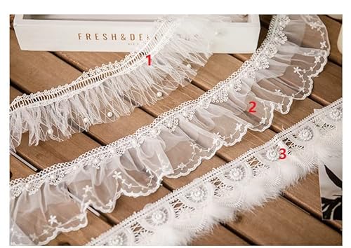 Yulakes 2 Yards Organza Spitzen Borte, Pleated Tulle Lace Fabric, Plissee Tüll Spitzenstoff, Plissee-Spitzenbordürem Bordüre,gerüschte Spitzenbordüre,Nähen Guipure Crafts Mesh Schnürsenkel (2) von Yulakes