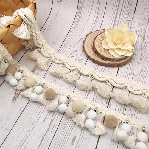 Yulakes 2 Yards Pom Ball Fransen Pompom Bommelborte Lace Spitze Quaste Trim Band für DIY Fertigkeit Nähen Zubehörteil Dekorieren (A Style) von Yulakes