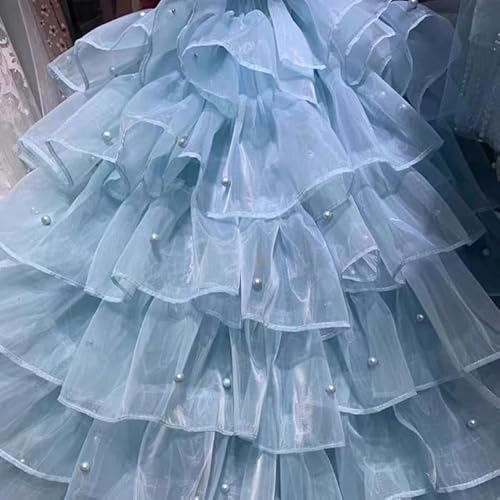 Yulakes 2 Yards Ruffle Spitze Trim Perlen Spitzenborte 5-Layer Pleated Tüll Band Spitzenband für Hochzeitsdekor, Brauthandwerk, Kostüm Nähen 39cm Breite (Blau) von Yulakes