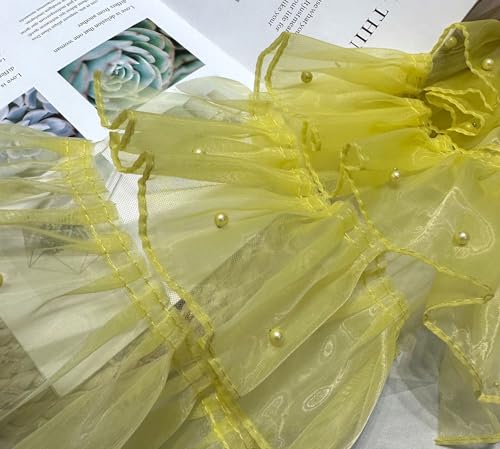 Yulakes 2 Yards Ruffle Spitze Trim Perlen Spitzenborte 5-Layer Pleated Tüll Band Spitzenband für Hochzeitsdekor, Brauthandwerk, Kostüm Nähen 39cm Breite (Gelb) von Yulakes