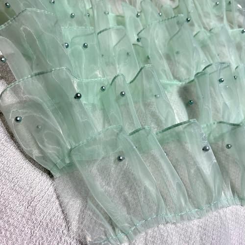 Yulakes 2 Yards Ruffle Spitze Trim Perlen Spitzenborte 5-Layer Pleated Tüll Band Spitzenband für Hochzeitsdekor, Brauthandwerk, Kostüm Nähen 39cm Breite (Grün) von Yulakes
