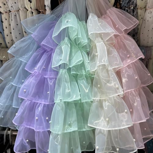 Yulakes 2 Yards Ruffle Spitze Trim Perlen Spitzenborte 5-Layer Pleated Tüll Band Spitzenband für Hochzeitsdekor, Brauthandwerk, Kostüm Nähen 39cm Breite (Lila) von Yulakes