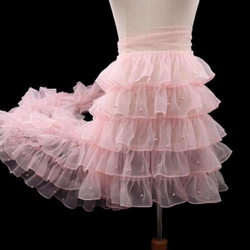 Yulakes 2 Yards Ruffle Spitze Trim Perlen Spitzenborte 5-Layer Pleated Tüll Band Spitzenband für Hochzeitsdekor, Brauthandwerk, Kostüm Nähen 39cm Breite (Rosa) von Yulakes