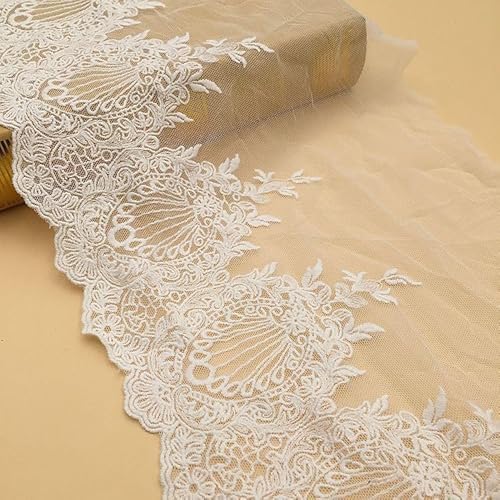 Yulakes 2 Yards weiß Baumwolle embroidery Gittergewebe Spitzenborte Spitzenband Spitzenbordüre Stoff Spitze Zierband Spitze Blume Borte für Handwerk Dessous 20cm von Yulakes