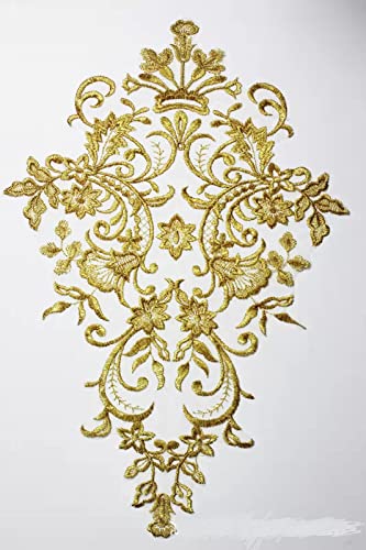 Yulakes 2PCS Gold Embroidery Spitzen applikationen Spitzenkragen Einsatzkragen Kragen lace collar für DIY Kleidung Nähzubehör Kunsthandwer von Yulakes