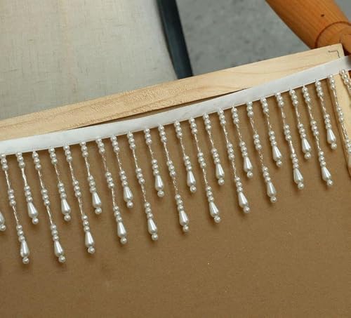 Yulakes 2Yard/Lot Perlen Spitze Trim Tassel Perlen spitzenband 7.5CM DIY Bühne Kleidung Vorhang Splitzen Hochzeitskleid Home Dekorative Zubehör (Weiß) von Yulakes