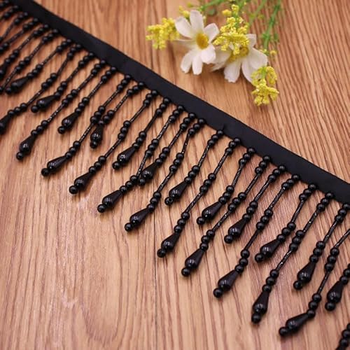 Yulakes 2Yard/Lot Perlen Spitze Trim Tassel Perlen spitzenband 7.5CM DIY Bühne Kleidung Vorhang Splitzen Hochzeitskleid Home Dekorative Zubehör (schwarz) von Yulakes
