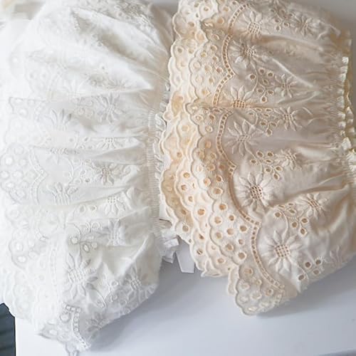 Yulakes 2Yards Sonnenblume Ruffled Eyelet Stickerei Baumwolle spitzenband plizierte Spitze Band Stoff Trim Rand für Nähen Braut, Baby Kleidung, Decken, Kissen, Ruffled (Beige) von Yulakes