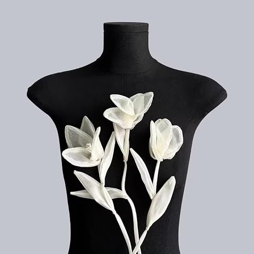 Yulakes 2pcs 3D Magnolia Lilie Blumen Kleidung Patch Applikation Zubehör Dekoration Reparatur Applique,Spitzenapplikation Blumenstickerei Patch (Beige) von Yulakes