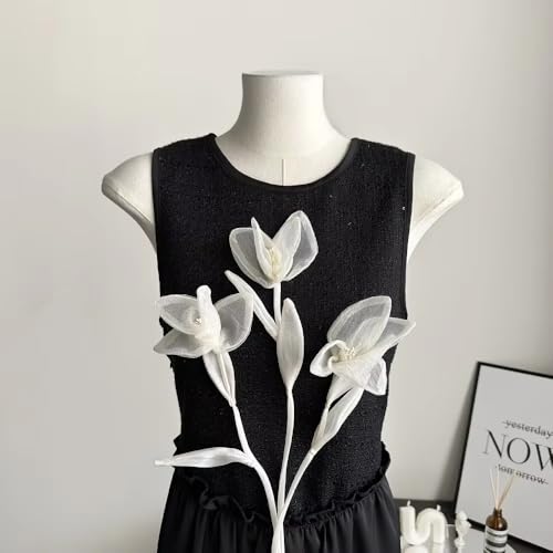 Yulakes 2pcs 3D Magnolia Lilie Blumen Kleidung Patch Applikation Zubehör Dekoration Reparatur Applique,Spitzenapplikation Blumenstickerei Patch (Weiß) von Yulakes